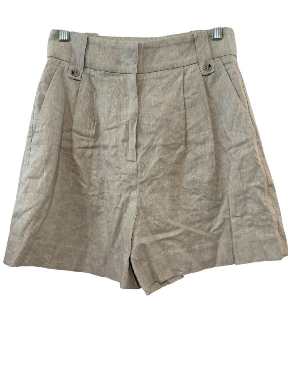 NWT H&M 4 High Rise Linen Blend Khaki Pleated Chino Shorts